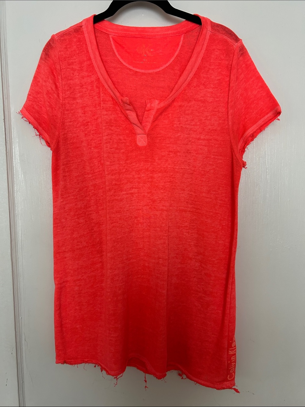 Calvin Klein Neon Coral Short Sleeve V-Neck Tee